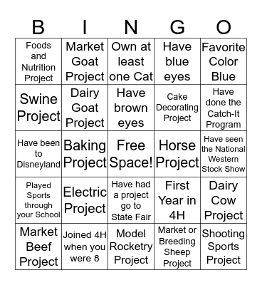 4H Bingo Card