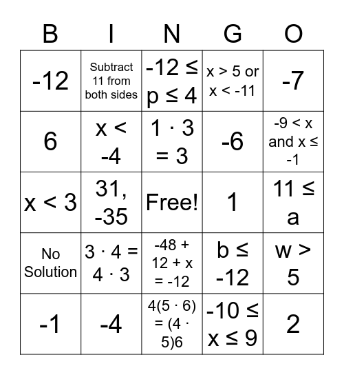 Algebra 2 Q1 Midterm Exam Prep Bingo Card