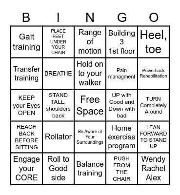 Physical Therapy BINGO Card