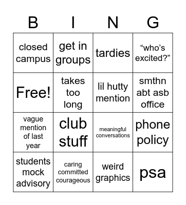 advisory bing💯💯💯 Bingo Card