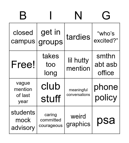 advisory bing💯💯💯 Bingo Card