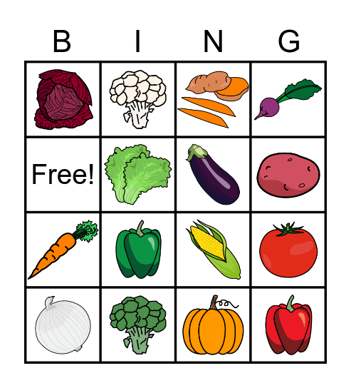 Vegetables Bingo Card