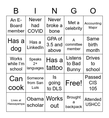 HBSA Bingo! Bingo Card