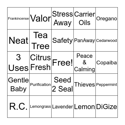 Oily Bingo!!! Bingo Card