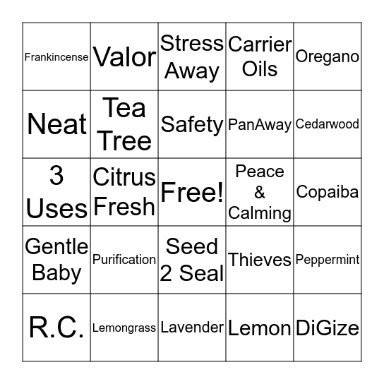 Oily Bingo!!! Bingo Card