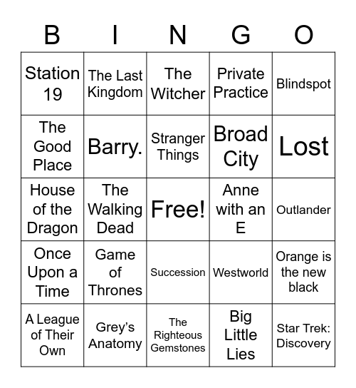 TV Show Bingo Card