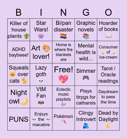 TheHatIsHere's Bingo Card