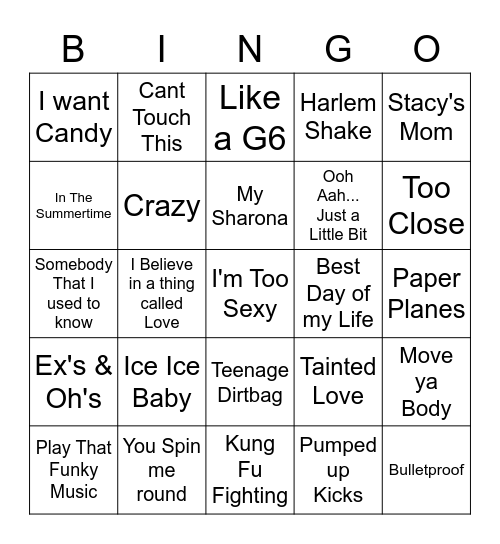 One Hit Wonders Bingo Card