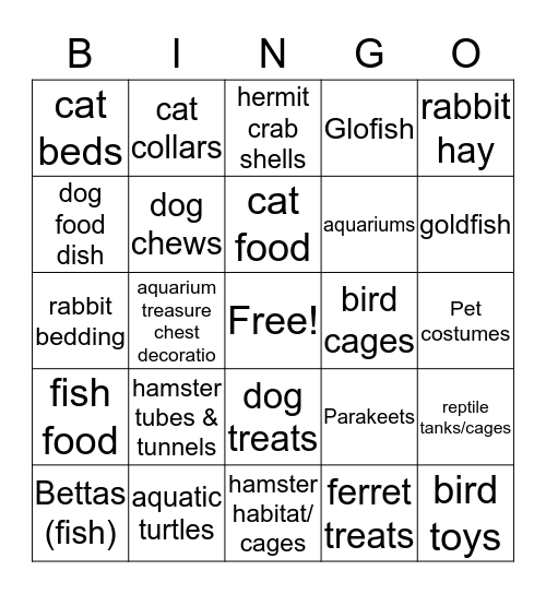 Pets Bingo Card