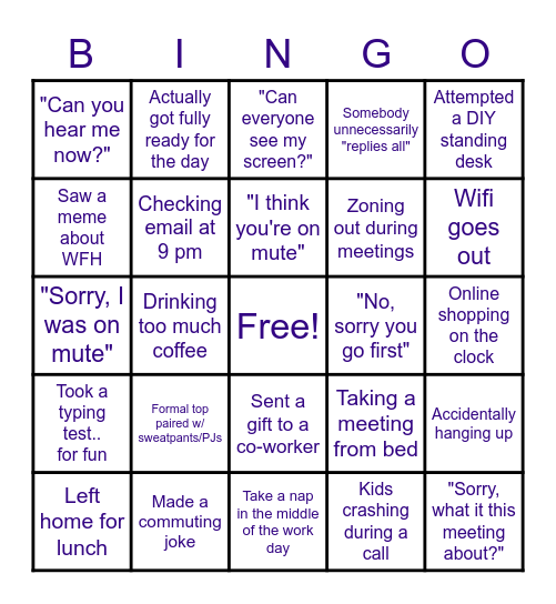 WFH/ Meeting BINGO Card