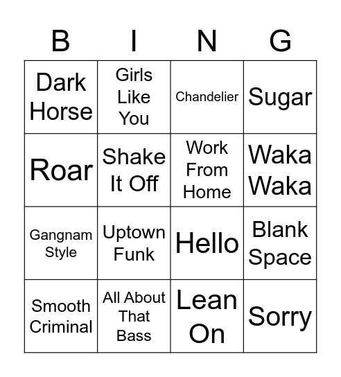 Music Video Bingo Card