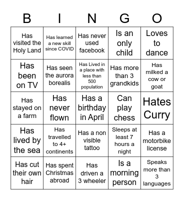 St Matts Bingo Card