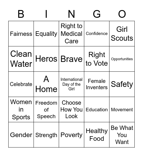 International Day of the Girl BINGO Card
