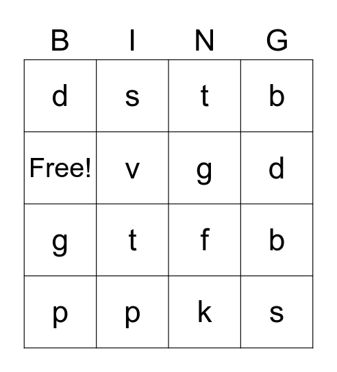 Ending Sound Bingo Card