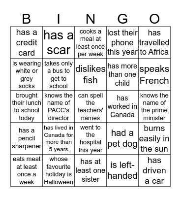 Find someone who... Bingo Card