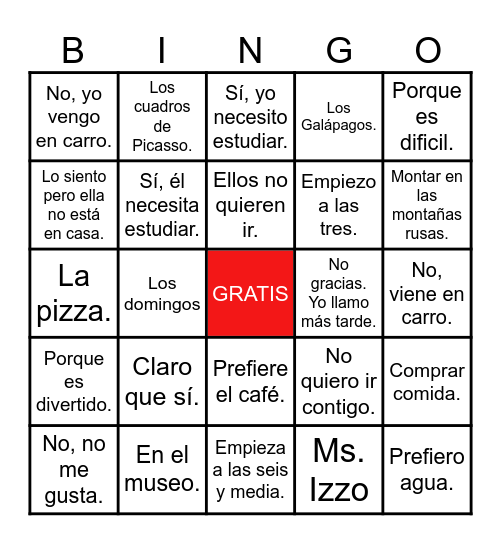 Ch. 7.1-- Practicamos expresiones Bingo Card