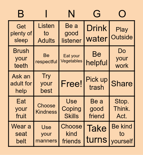 Positive Choices Bingo Card