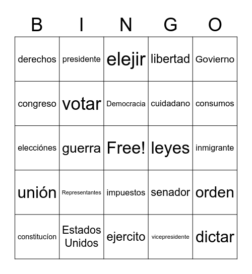 La constitution de los Estados Unidos Bingo Card