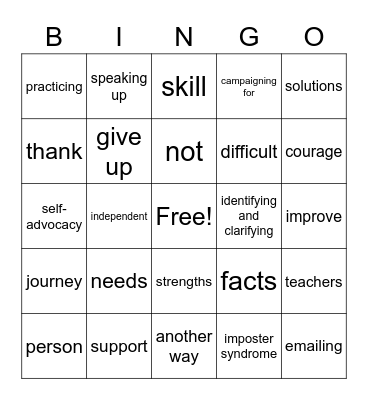 Self-Advocacy Bingo Card