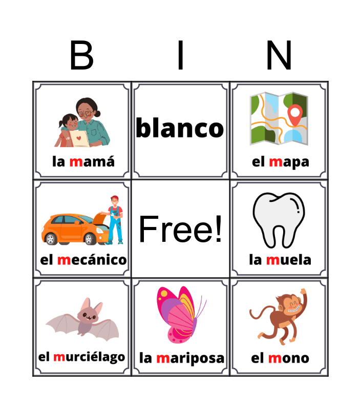Letra M Bingo Card