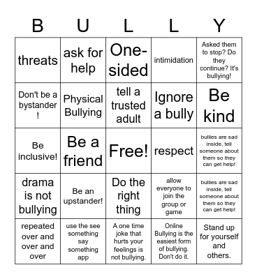 Bully Bingo Card