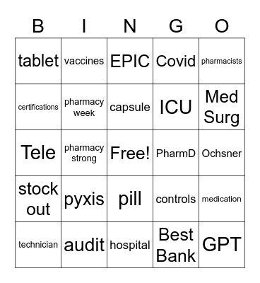 Pharmacy Week 2022: October 17-11 Bingo Card