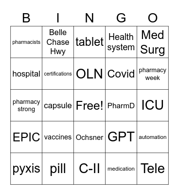 Pharmacy Week 2022: October 17-11 Bingo Card