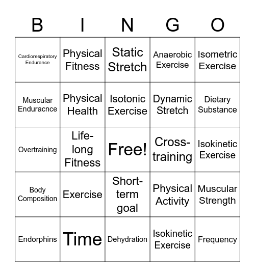 PHYSICAL HEALTH Bingo Card