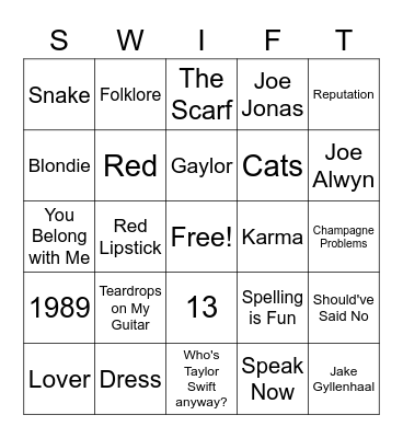 Bingo (Taylor's Version) Bingo Card