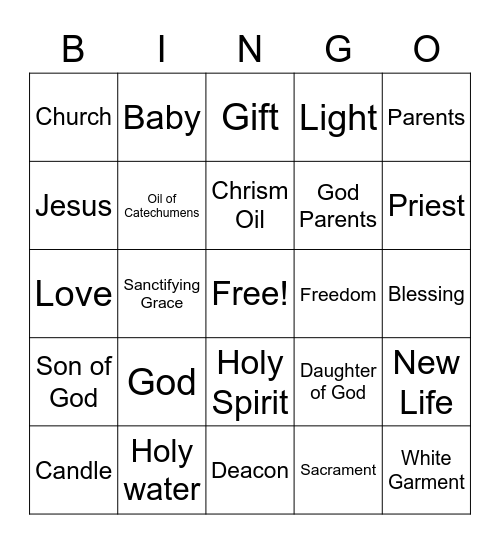 Baptism! Bingo Card