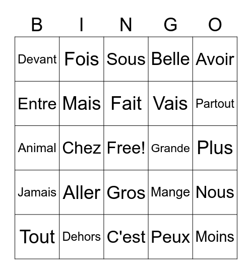 Sight Words Bingo Card