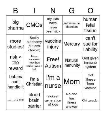 Anti Vaxxer Bingo Card