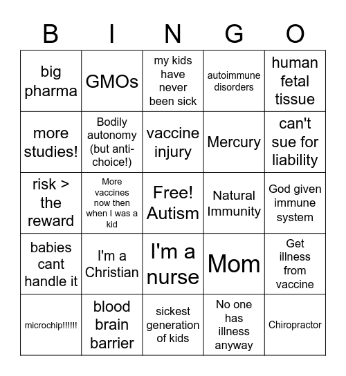 Anti Vaxxer Bingo Card