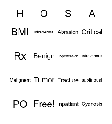 Medical Terminology Bingo Card