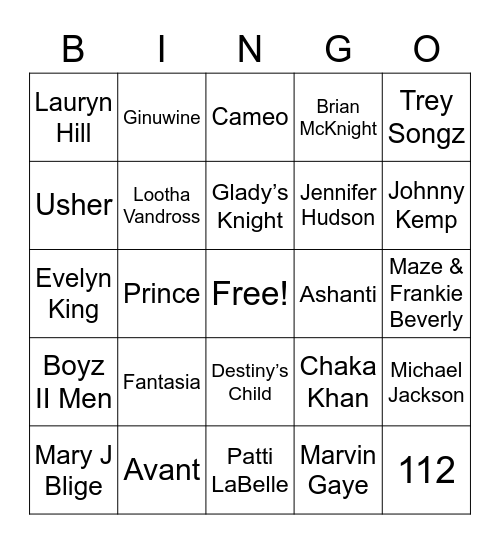 R&B BINGO Card