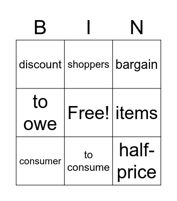 shopping Bingo Card