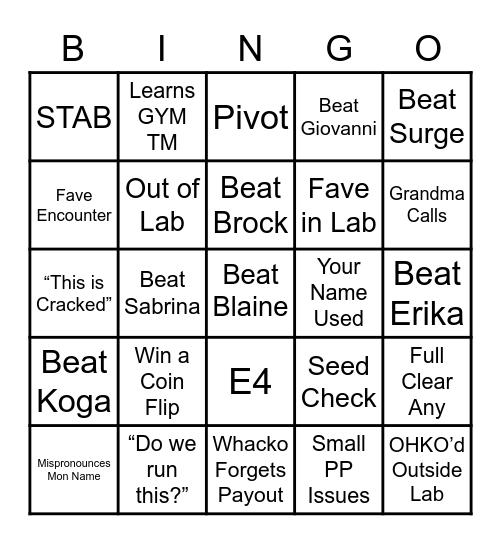 Whacko Bingo! Bingo Card