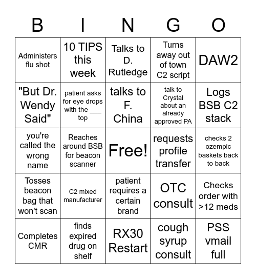 Pharmacist BINGO Card