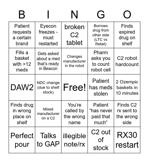 Pharmacy Technician Bingo Card