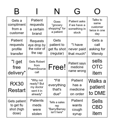 Customer Service Bingo Card