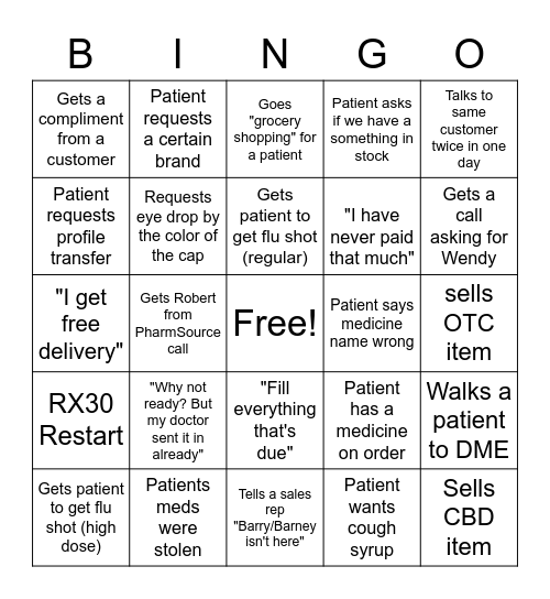 Customer Service Bingo Card