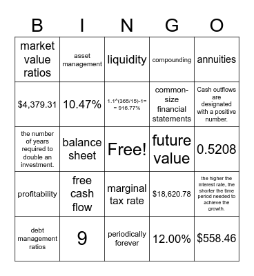 Intro to Finance Ch 2-5 Bingo Card