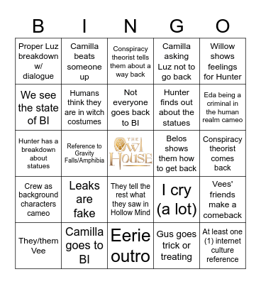 The Owl House special BINGO Card