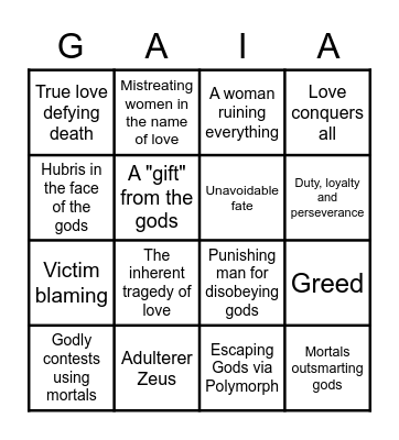 GAIA Bingo Card