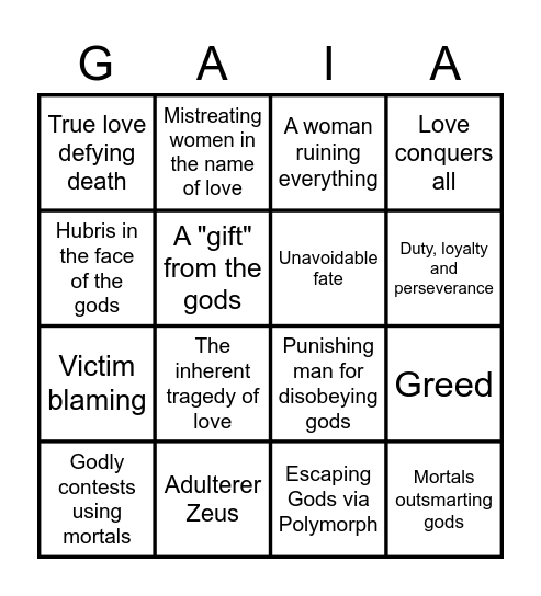 GAIA Bingo Card