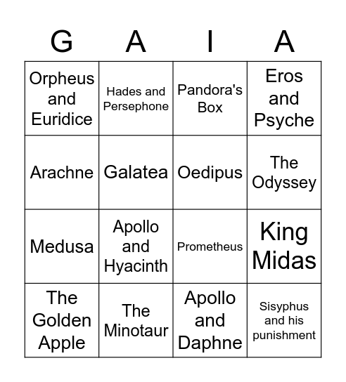 GAIA Formative Answers Examples Bingo Card