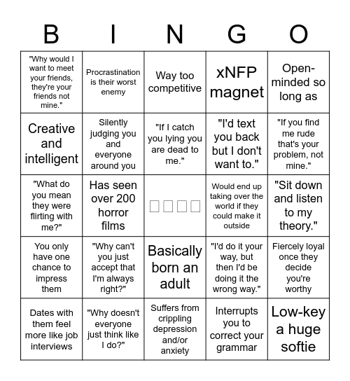 INTJ Bingo Card