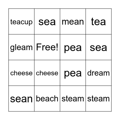 Long e Bingo Card