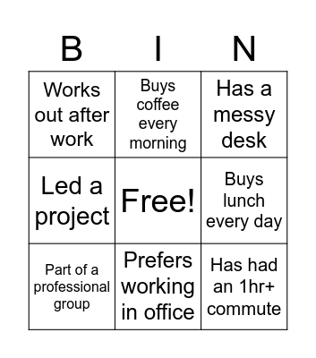 Getting to know you Bingo Card