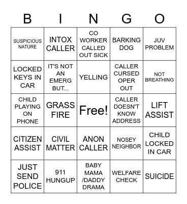 911 CALLERS Bingo Card